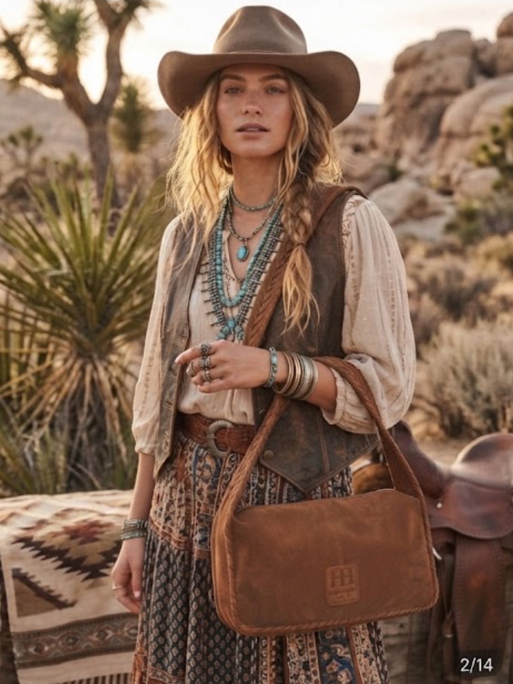 Haute Hippie NWT Brown Suede Hobo Bag Boho Braided Shoulder Whipstitch Festival - Picture 3 of 15